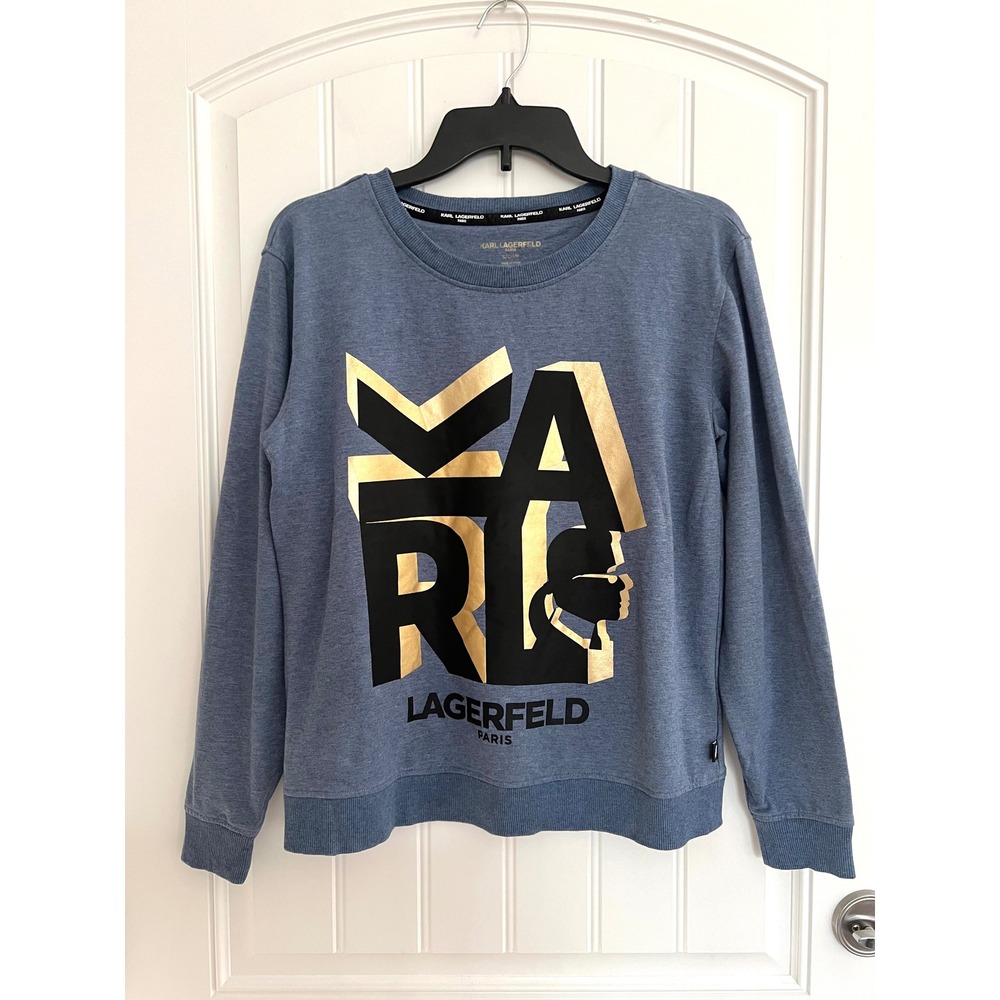 Karl Lagerfeld Paris Women's Size Small Blue Block Design KARL Logo Black & Gold
